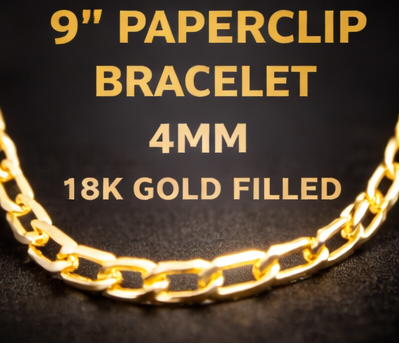 9" 4mm Paperclip Bracelet 18k Gold Filled Brand New