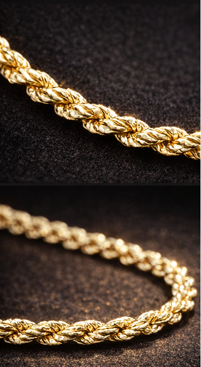 26" 4mm Diamond Cut Twisted Rope Chain 18K Gold Filled Brand New