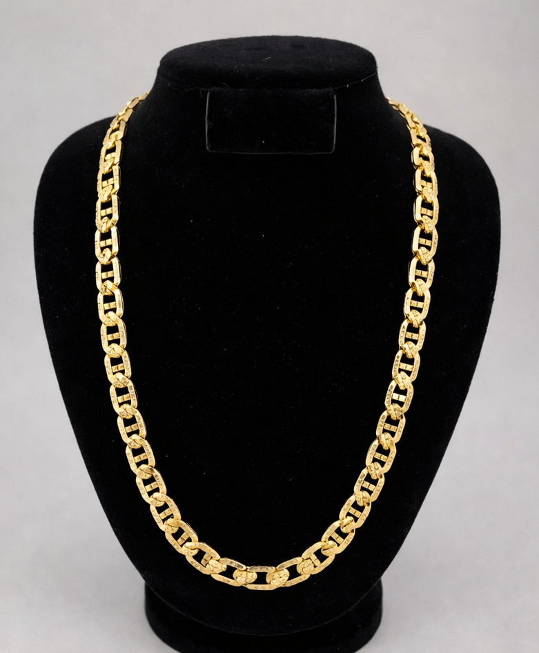 24" 8.6mm Diamond Cut Mariner Anchor Chain 18K Gold Filled Brand New