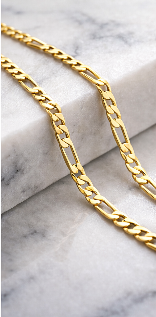 24" 6mm Diamond Cut Figaro Chain 18K Gold Filled Brand New