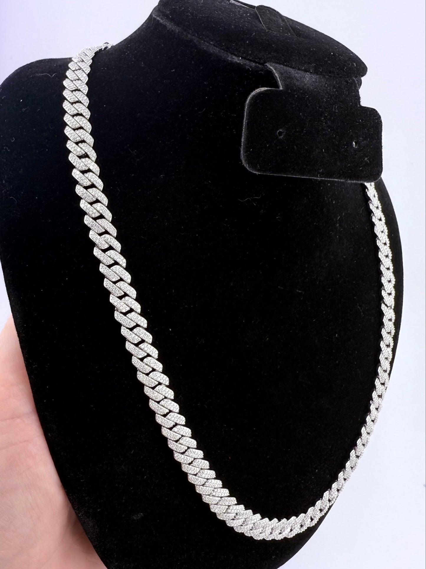 22" 8mm Moissanite Iced Out Miami Monaco Chain 925 Silver Rhodium Finish 22ctw Brand New