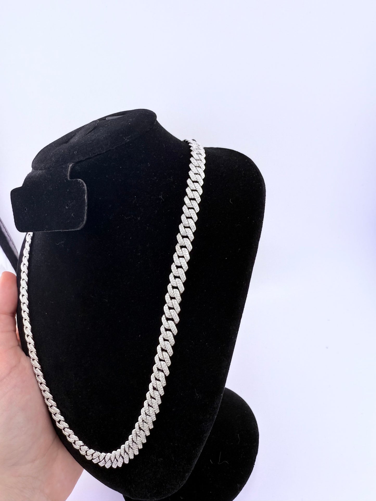 22" 8mm Moissanite Iced Out Miami Monaco Chain 925 Silver Rhodium Finish 22ctw Brand New