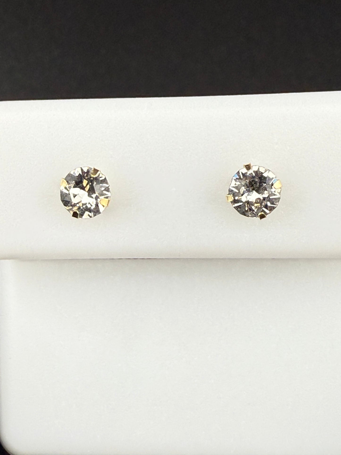 14K Real Gold CZ Stud Earrings Push Back Brand New