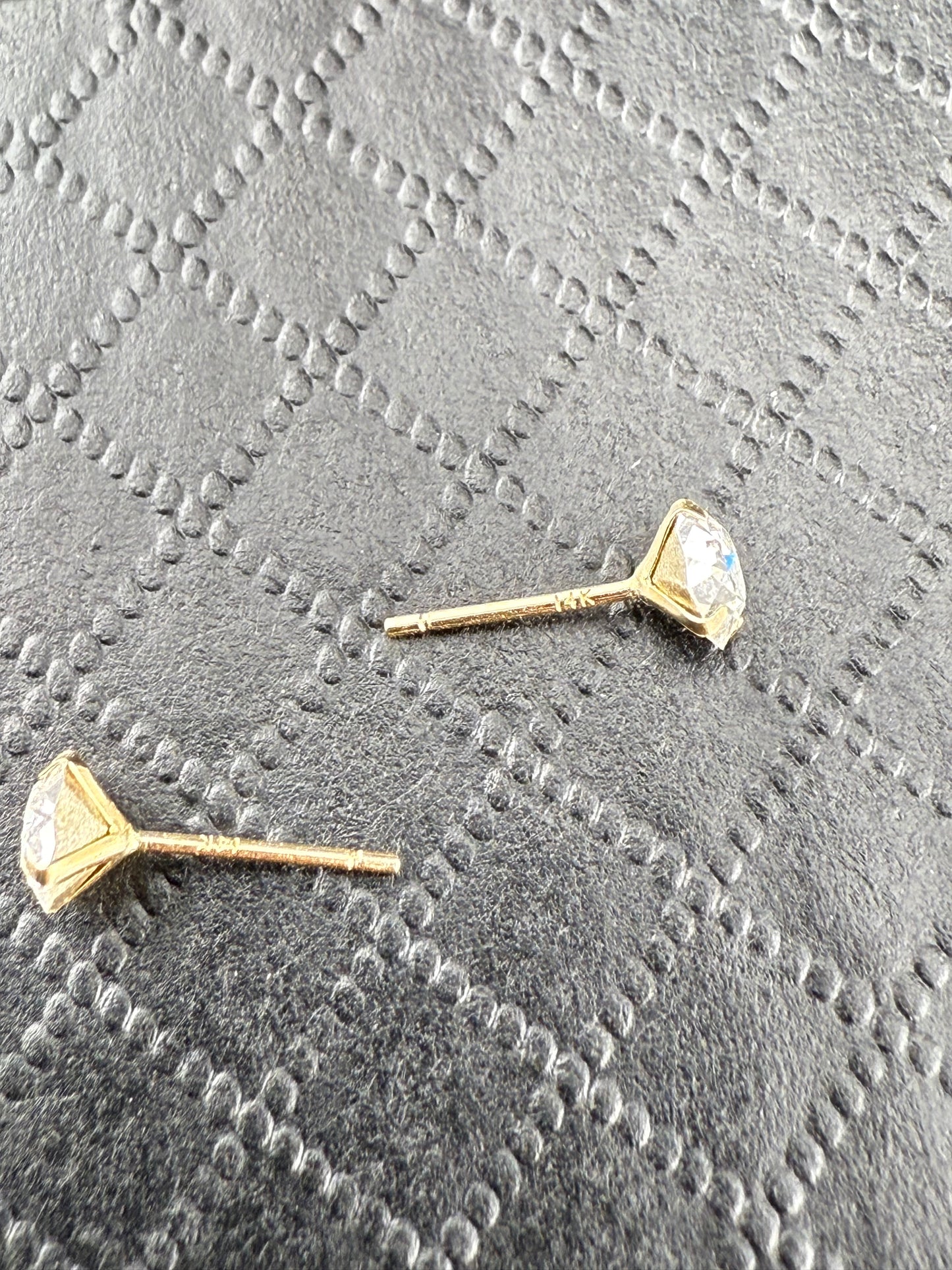 14K Real Gold CZ Stud Earrings Push Back Brand New