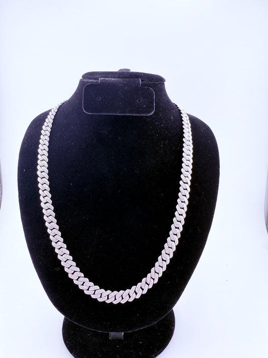 22" 8mm Moissanite Iced Out Miami Monaco Chain 925 Silver Rhodium Finish 22ctw Brand New