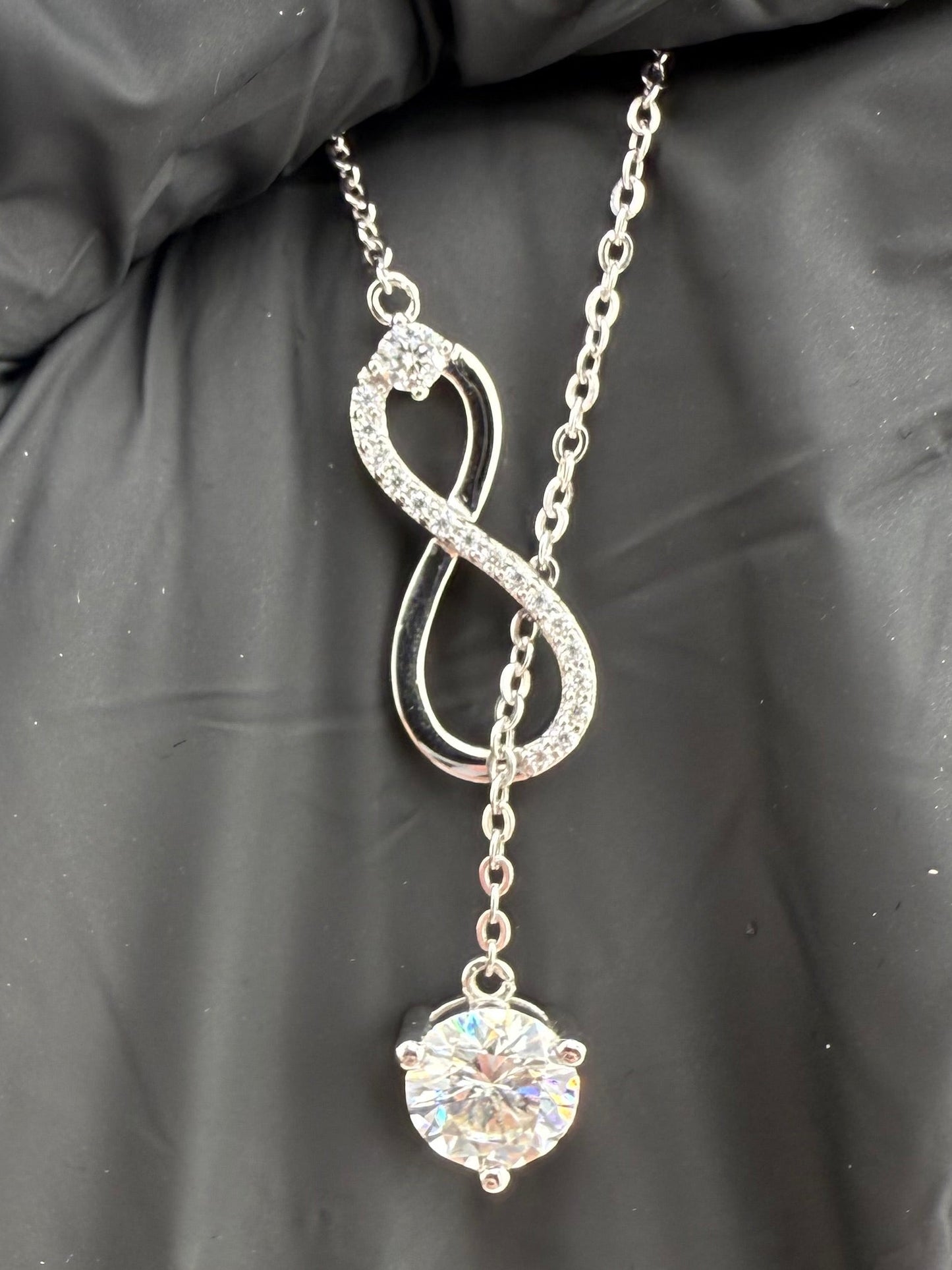 Infinity Pull Through Moissanite Necklace 925 Sterling Silver GRA Certified Brand New