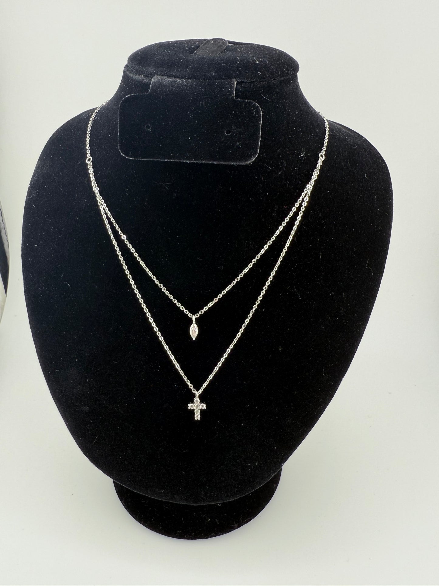 Moissanite Marquise & Cross Pendant Necklace 925 Sterling Silver GRA Certified Brand New