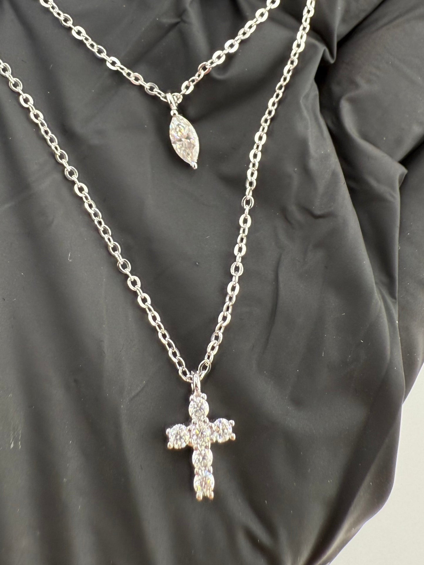 Moissanite Marquise & Cross Pendant Necklace 925 Sterling Silver GRA Certified Brand New