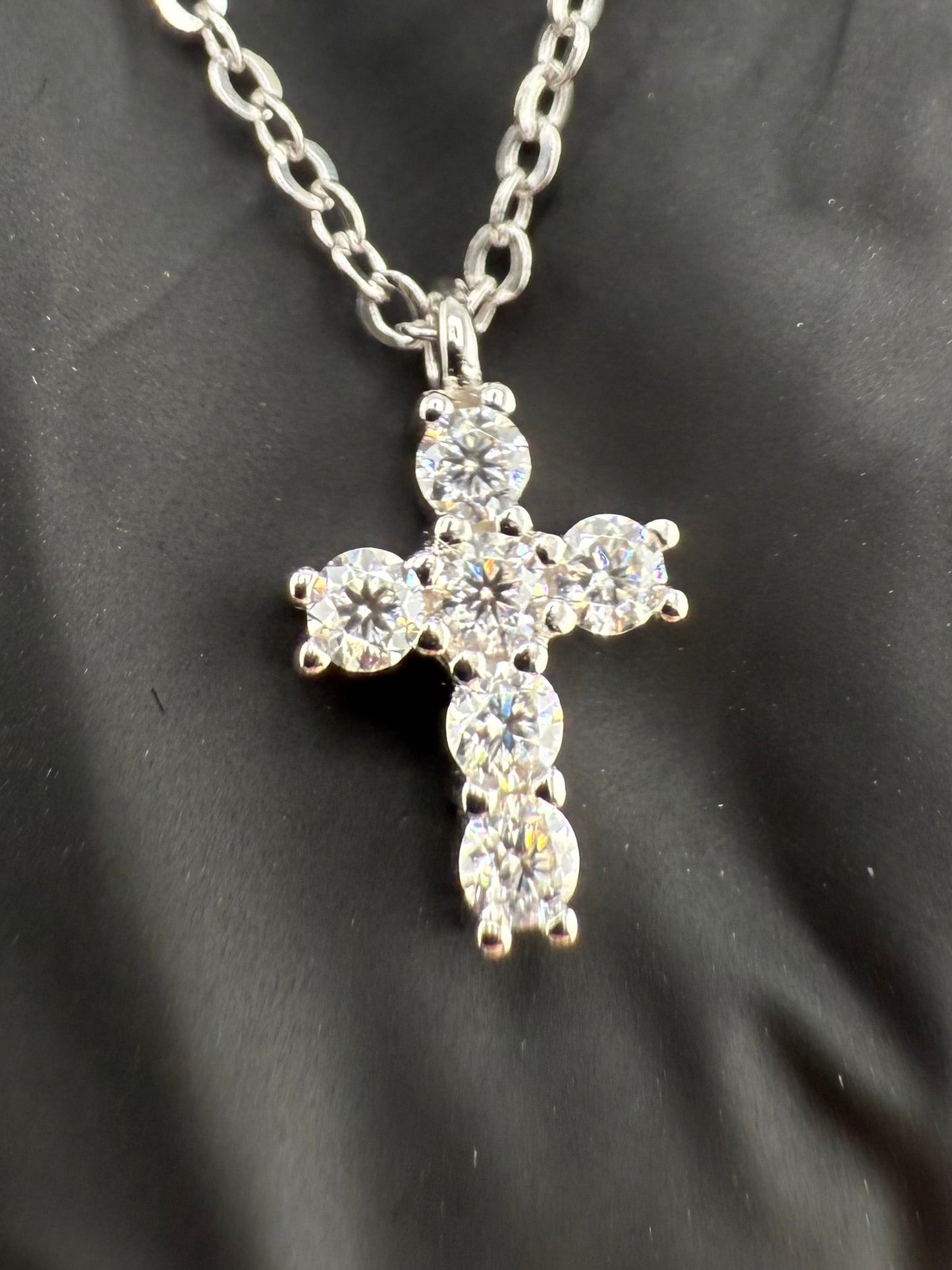 Moissanite Marquise & Cross Pendant Necklace 925 Sterling Silver GRA Certified Brand New