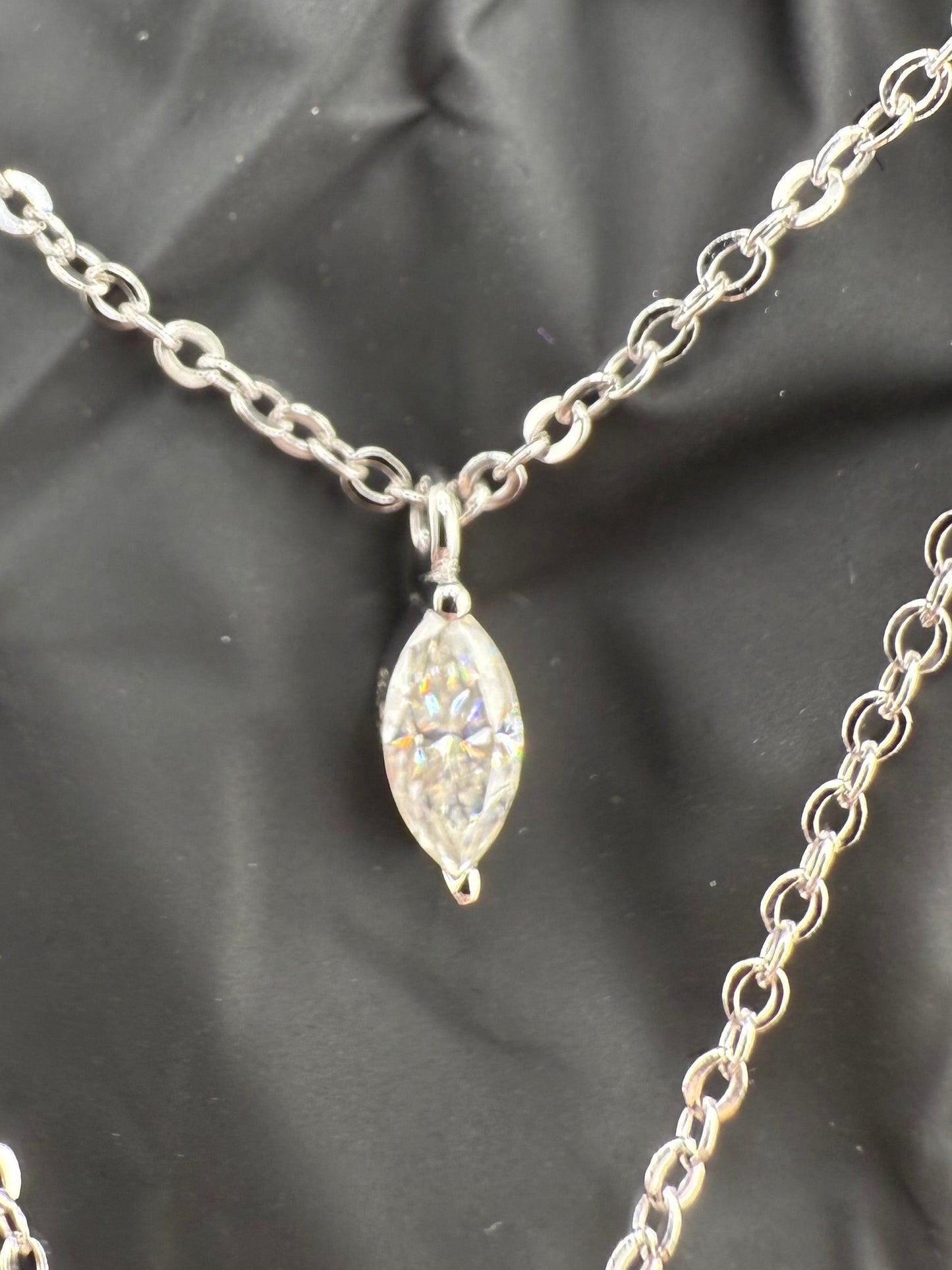 Moissanite Marquise & Cross Pendant Necklace 925 Sterling Silver GRA Certified Brand New