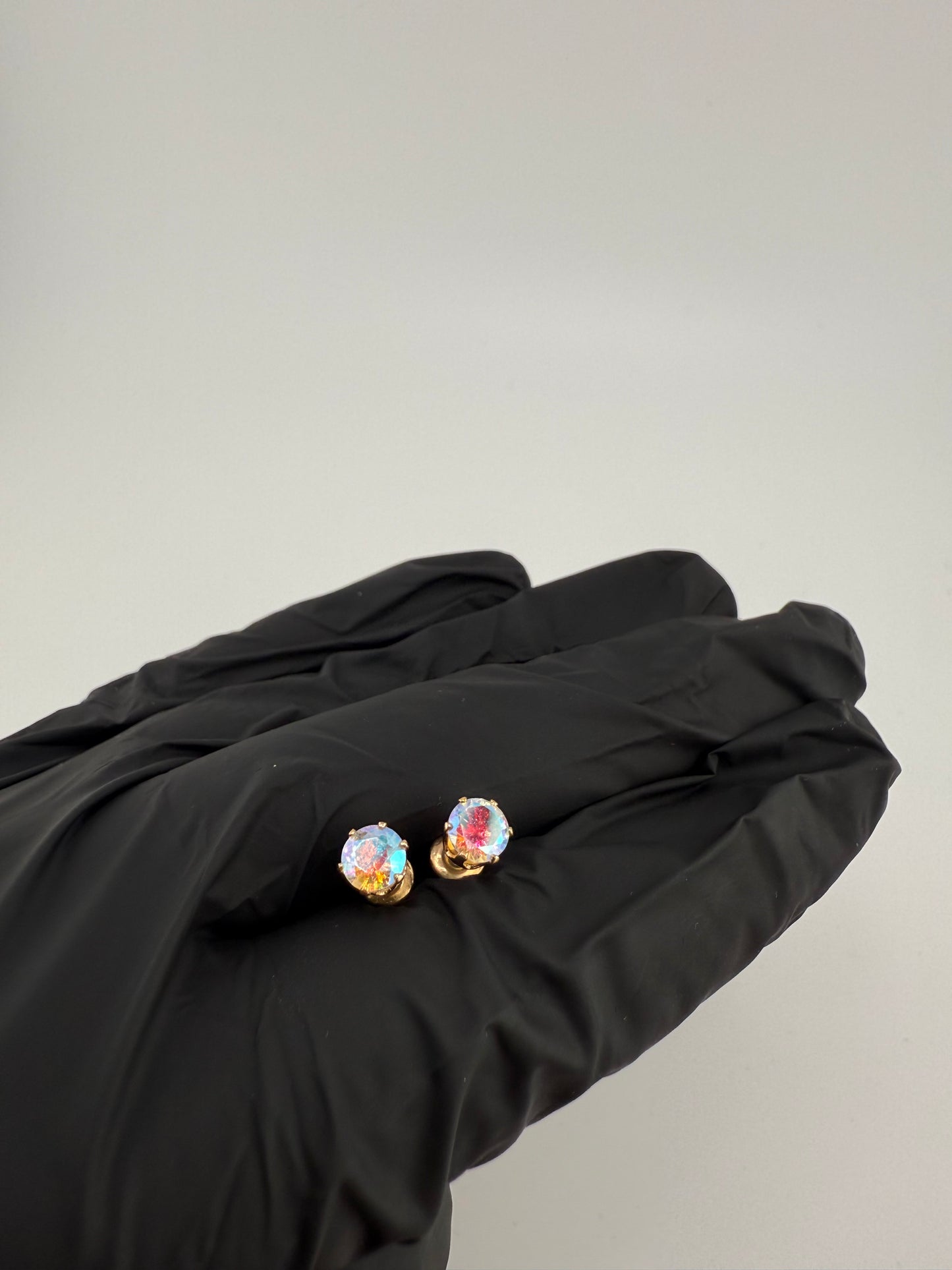 Iridescent CZ Stud Earrings Push Back 925 Sterling Silver Brand New