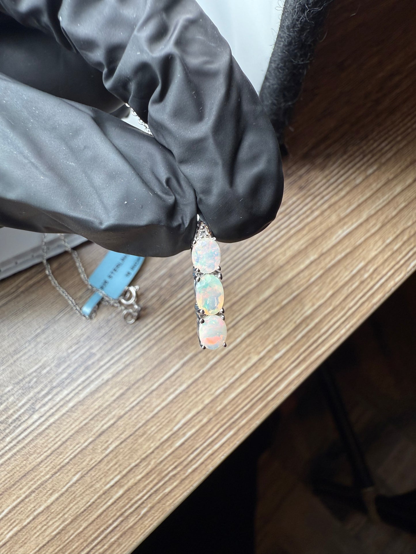 Ethiopian Opal 3-Stone Pendant with Chain Brand New