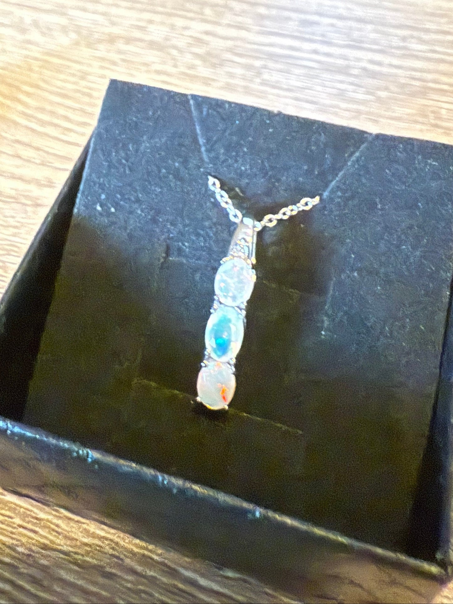 Ethiopian Opal 3-Stone Pendant with Chain Brand New