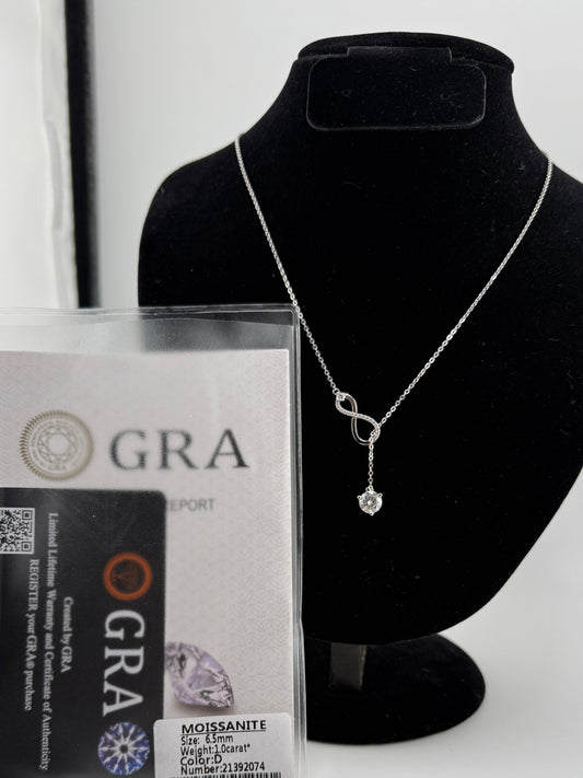 Infinity Pull Through Moissanite Necklace 925 Sterling Silver GRA Certified Brand New