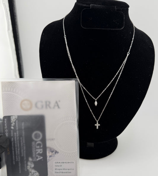 Moissanite Marquise & Cross Pendant Necklace 925 Sterling Silver GRA Certified Brand New
