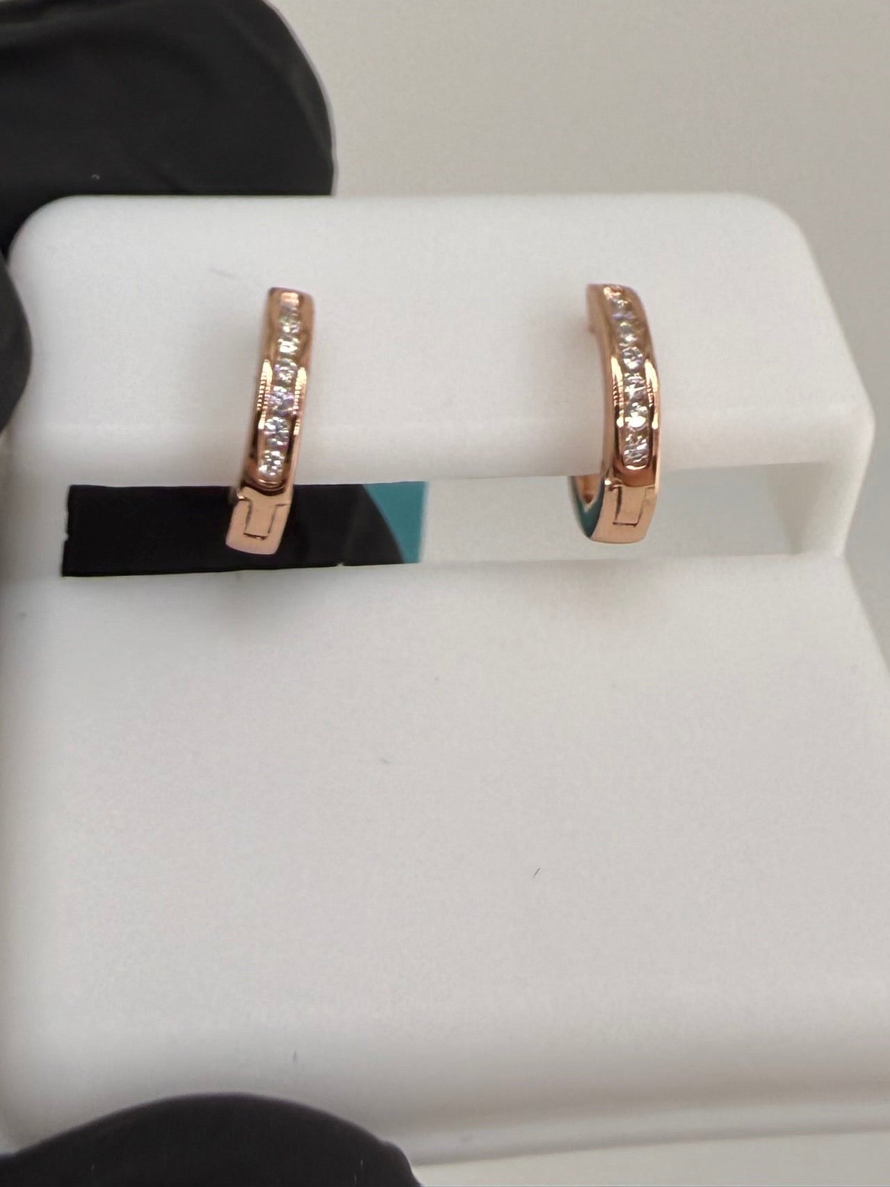 0.09ctw VVS Moissanite Huggie Earrings Rose Gold Plated 925 Sterling Silver Brand New