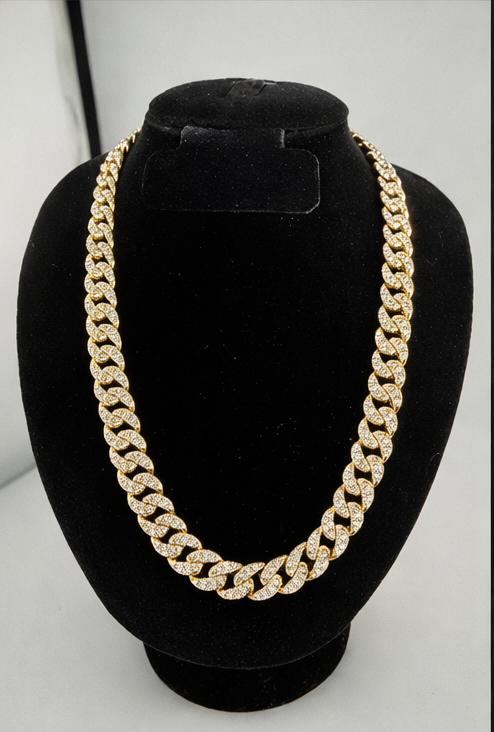 18" 9mm Iced CZ Cuban Link Chain 18k Gold Filled Brand New