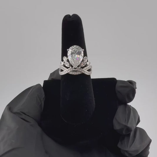 5ct Pear Cut Moissanite Ring Size 8 925 Sterling Silver Halo Setting Brand New